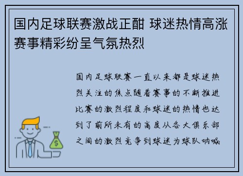 国内足球联赛激战正酣 球迷热情高涨赛事精彩纷呈气氛热烈